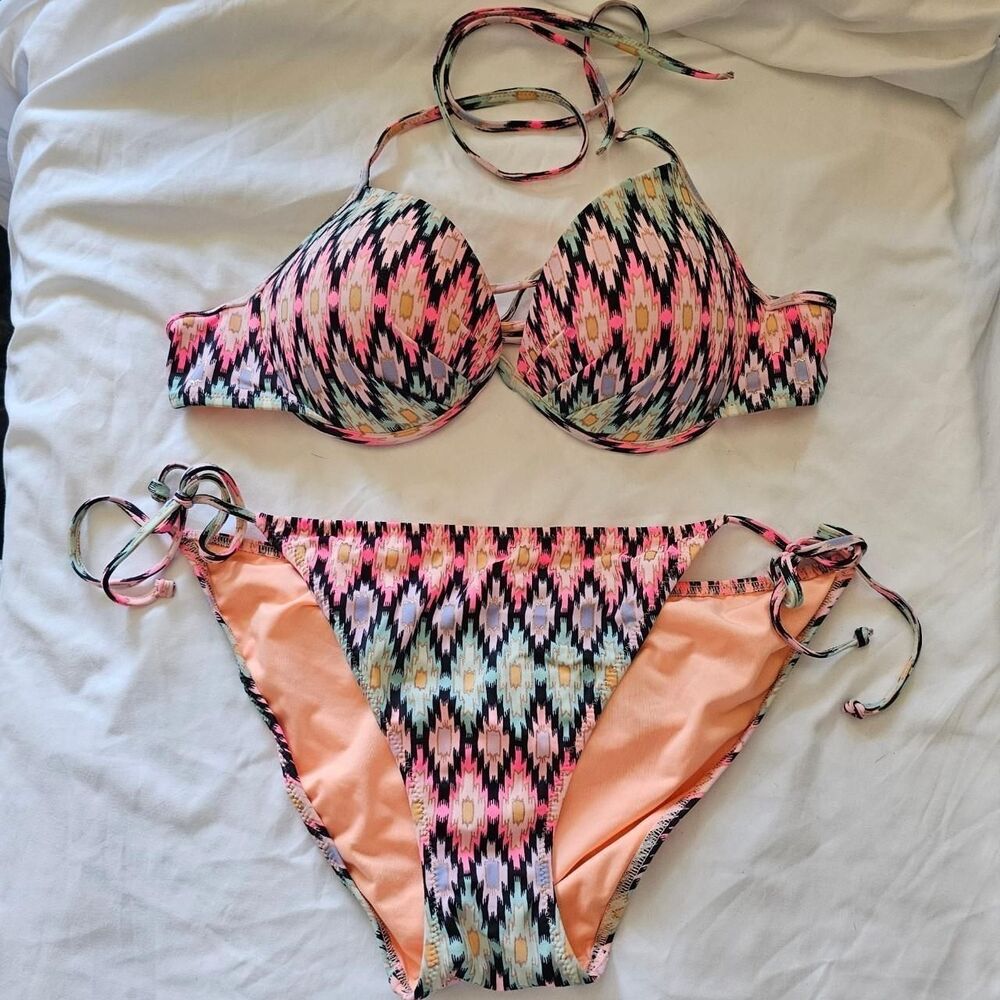 2015 victorias secret patterned push up tie string bikini